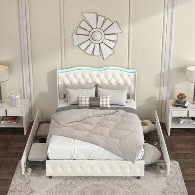 Queen Platform Bed Frame , Velvet Upholstered Bed with Deep Tufted Buttons and Nailhead Trim