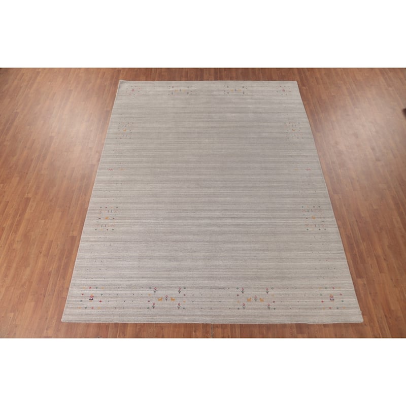 Striped Gabbeh Indian Area Rug Handmade Silk Carpet - 9'0" x 11'7"