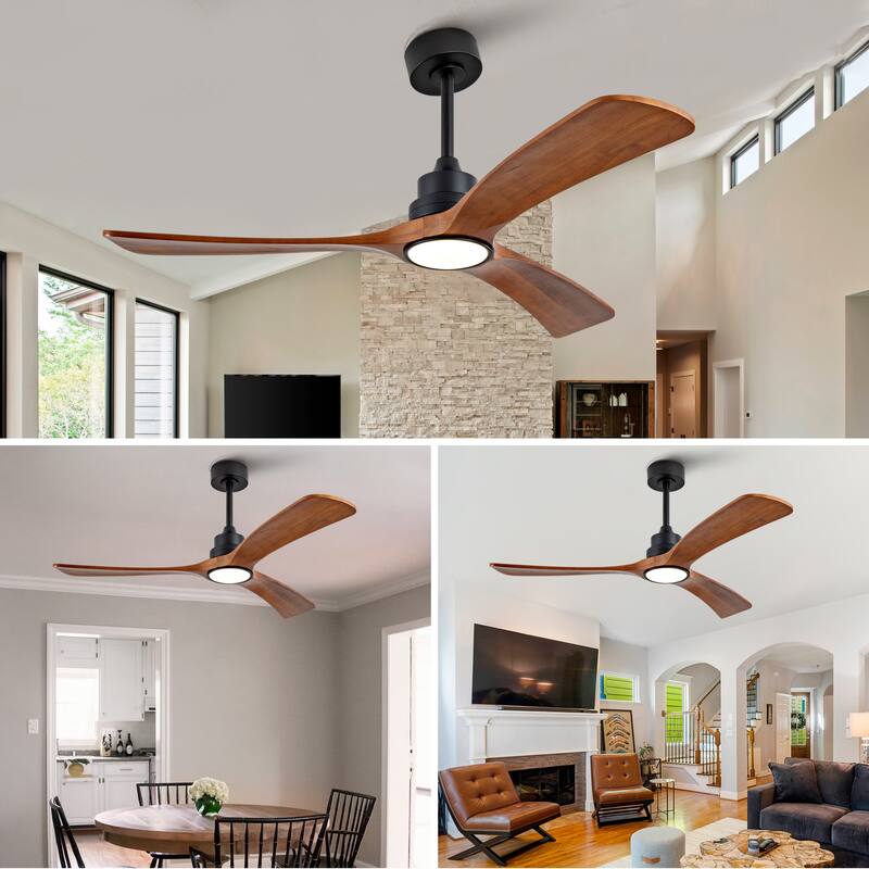 52" Wood Ceiling Fan w/ 3 Solid Wood Blades Remote Control Reversible DC Motor