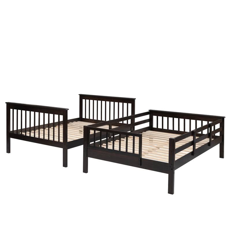 Espresso Stackable&Separable FullOverFull Wood Bunk Bed with Stairway Side Storage (3Tier