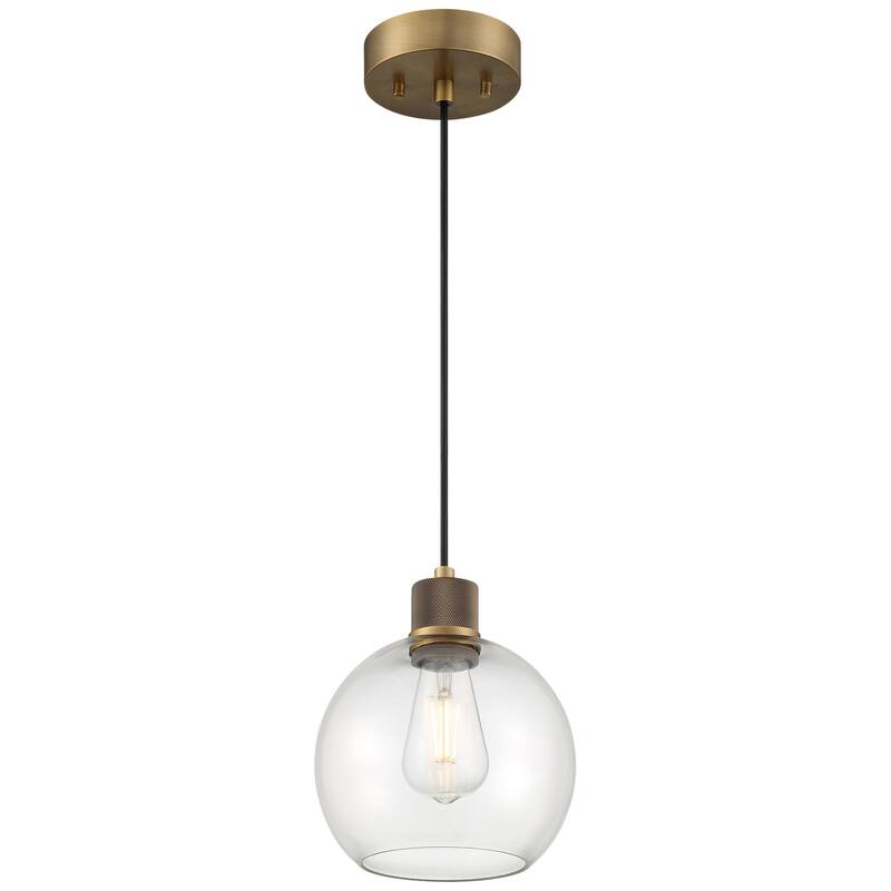 Access Lighting Port Nine Burgundy LED Pendant - Replaceable LED - Antique Brushed Brass/Clear Glass