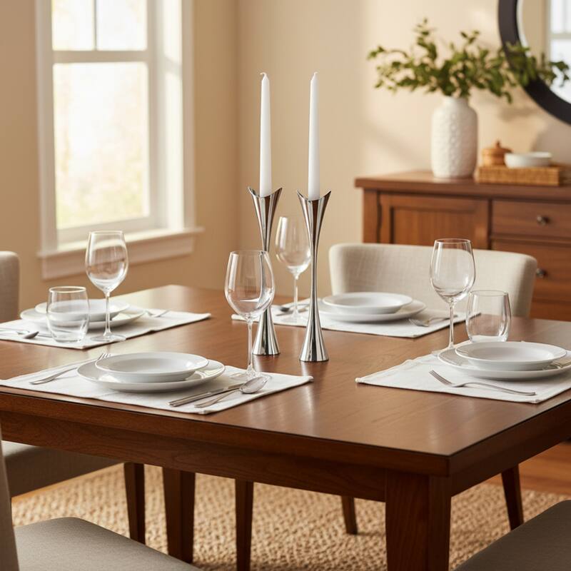 Nambe Curve Candlestick Holders - 2.75" W x 11" H