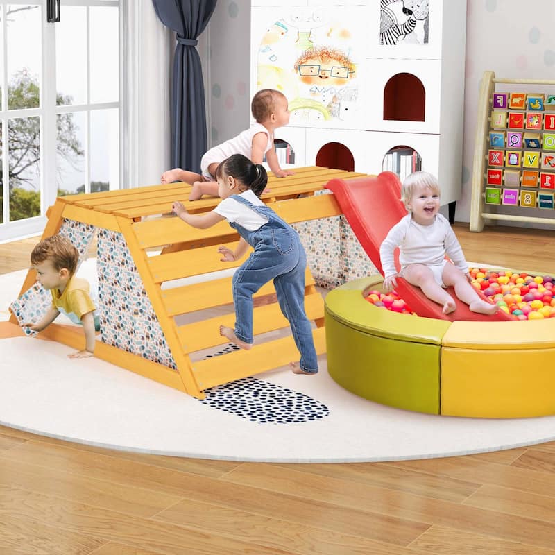 Costway 5-in-1 Indoor Jungle Gym Montessori Climbing Toys with Slide - See Details