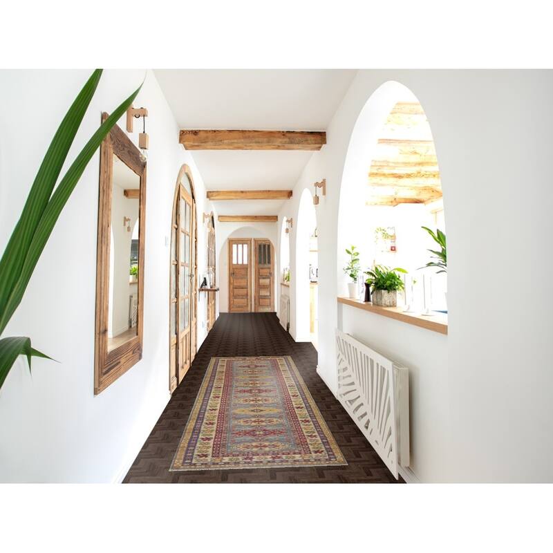 Kazak Runner Rug Light Blue Handmade Wool Carpet - 2'7" x 9'3"