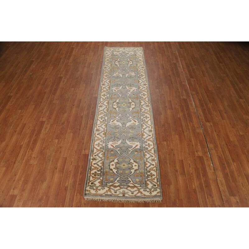 Floral Oushak Oriental Runner Rug Hand-Knotted Wool Carpet - 2'8"x 9'11"