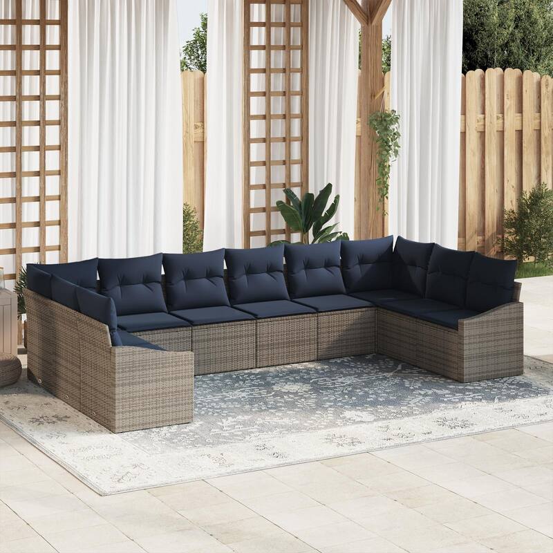 vidaXL 11 Piece Garden Sofa Set with Cushions - 135.4×70.3×27.2 - Grey