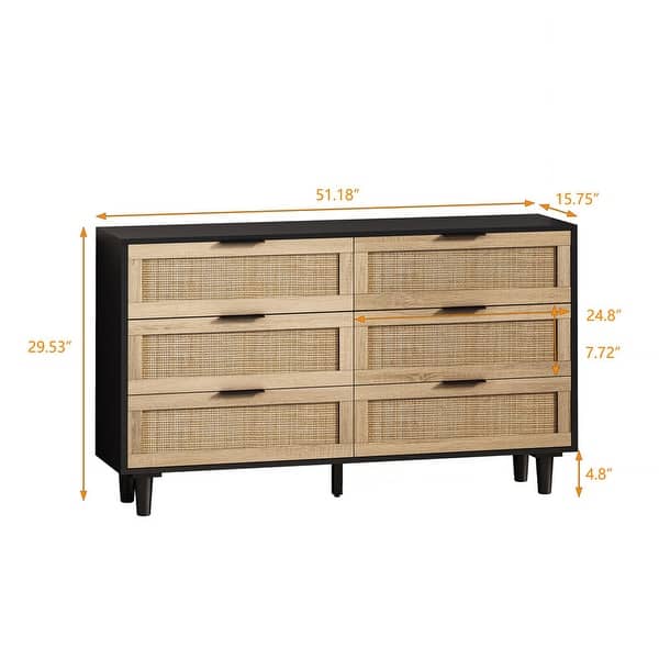 51"W Modern 6-Drawer Rattan Storage Cabinet Dresser - Bed Bath & Beyond ...