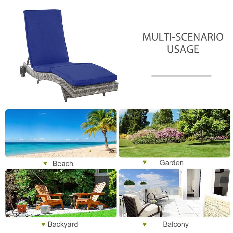Outdoor Rattan Cushioned Chaise Lounge Chair Patio Sun Lounger with Wheels and Adjustable Backrest for Poolside