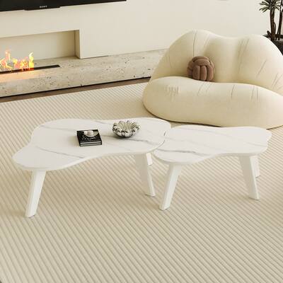 Modern Minimalist White Cloud-Shaped Coffee Table MDF & Solid Wood