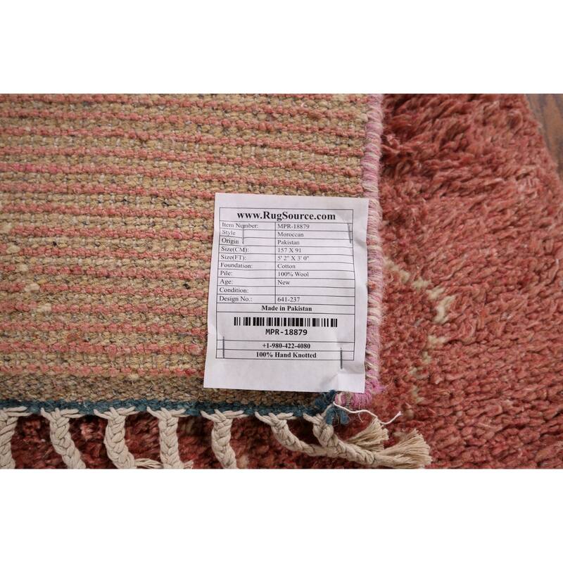Moroccan Accent Rug Hand-Knotted Geometric Wool Carpet - 3'0" x 5'2"