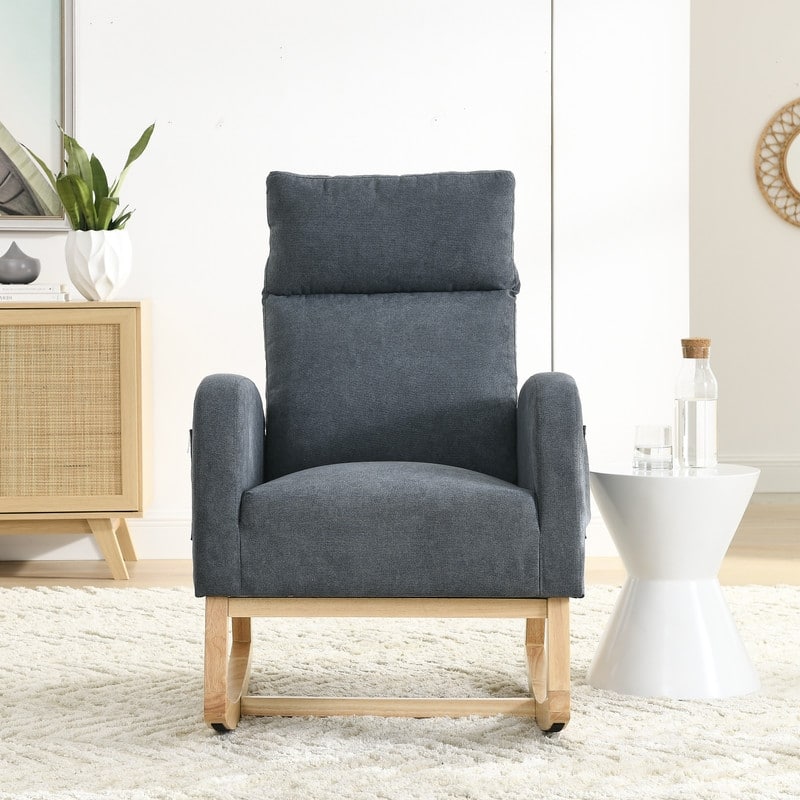 Modern Tufted Accent Rocking Chair, Upholstered Nursery Glider Rocker with High Backrest for Baby and Kids