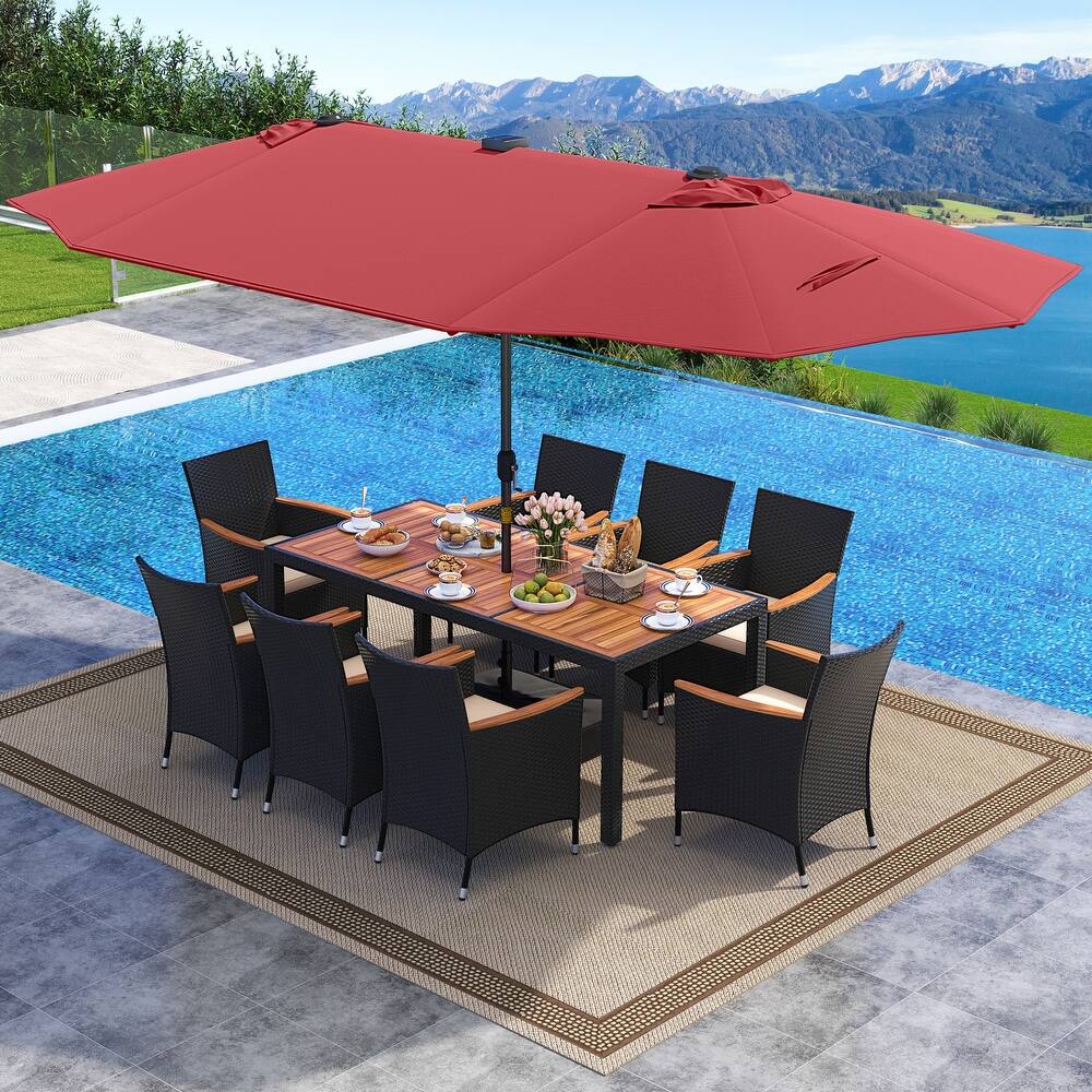 Gymax Set Of 11 Patio Dining Set w/ 15ft Double-Sided Patio Umbrella