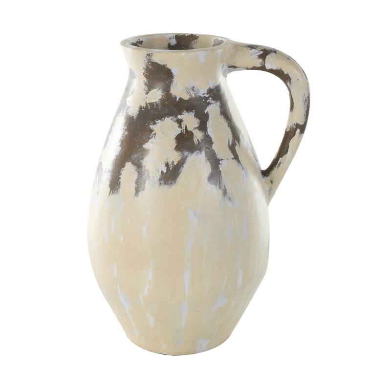 Ceramic Antique Style Pot Decorative Vase with Curved Handle - Cream - Roche River Decor