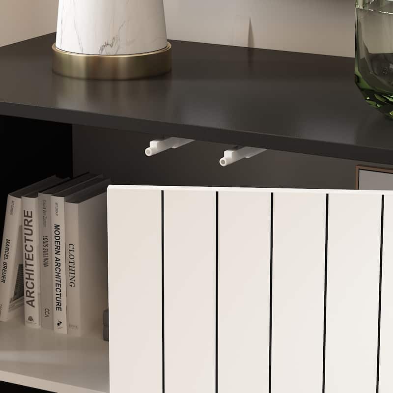 Modern 4 Door Bookmatch Buffet 63inch Black White End Table Sideboard