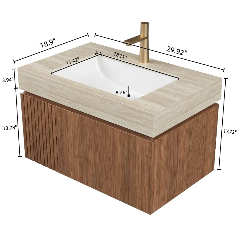 30" Bathroom Vanity with Sink, Wall-Mounted Plywood Bathroom Storage Cabinet with Drawer & Door
