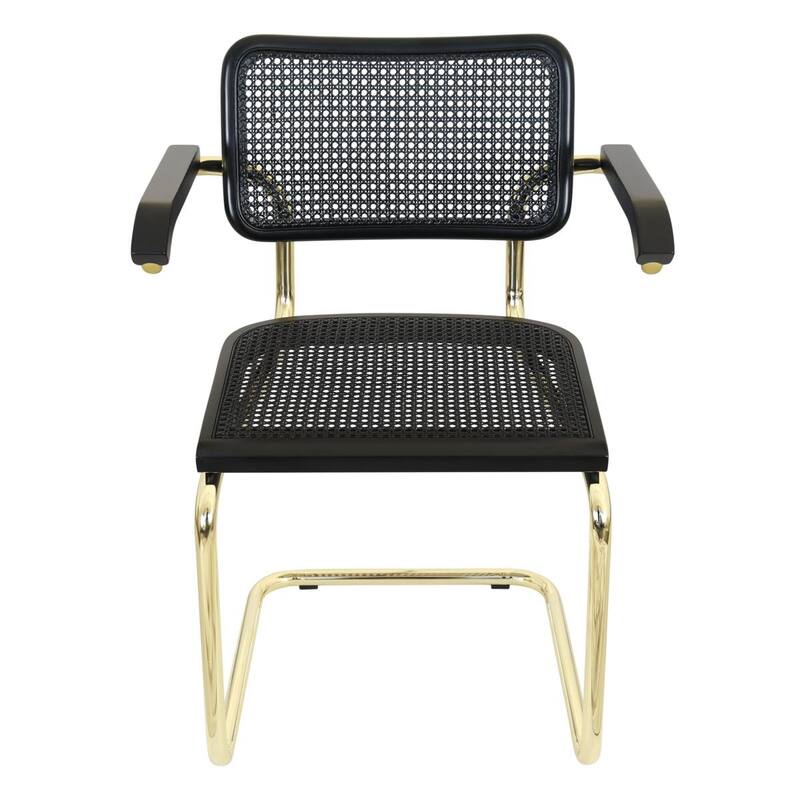 Breuer Chair Company Marcel Breuer Cesca Cane Cantilever Armchair Arm Chair w/ Brass Steel Frame (Various Wood & Cane Colors)