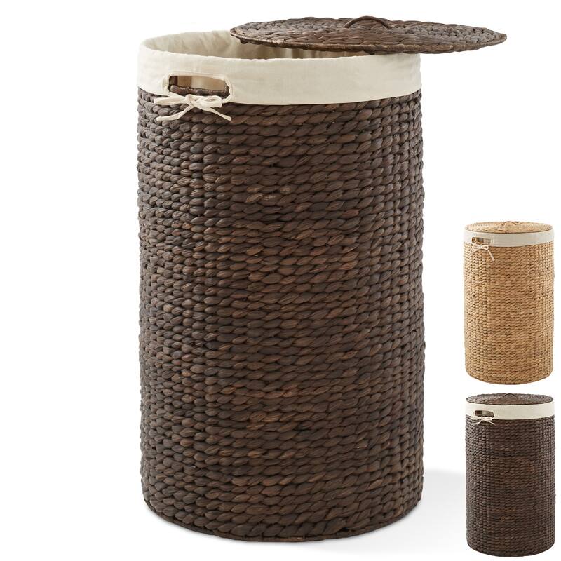 Round Laundry Hamper Basket with Lid and Liner for Clothes