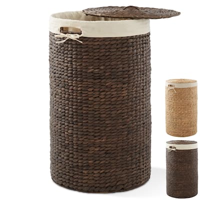 Round Laundry Hamper Basket with Lid and Liner for Clothes