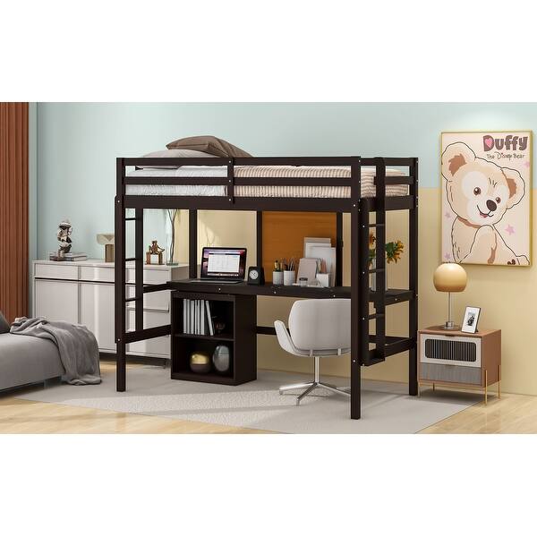 slide 2 of 27, Twin Loft Bed with Desk, Writing Surface, and Storage Cabinet Espresso