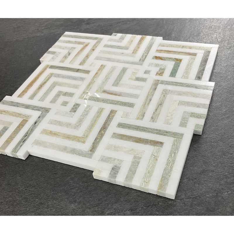 Groutless Square Basketweave Marble Mosaic Tiles - Case (10 Sheets)