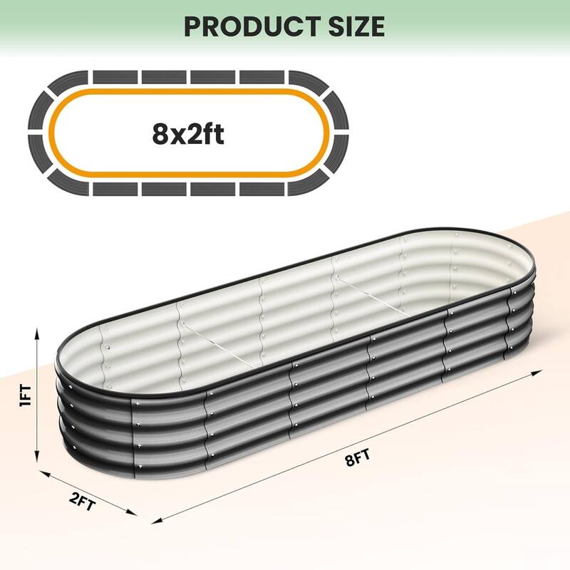 8x2x1FT Galvanized Raised Garden Bed Large Metal Planter Box for Outdoor Vegetables Flowers and Fruits Dark Grey