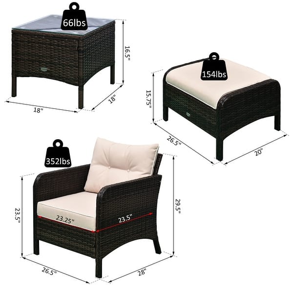 dimension image slide 0 of 2, Outsunny 5-piece Wicker Patio Chairs, Ottomans, and Coffee Table Set