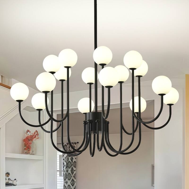 Modern Sputnik Chandelier Linear Chandeliers with Frosted Glass Globe - 16 lights - 36.6 in - 16 lights - 36.6 in