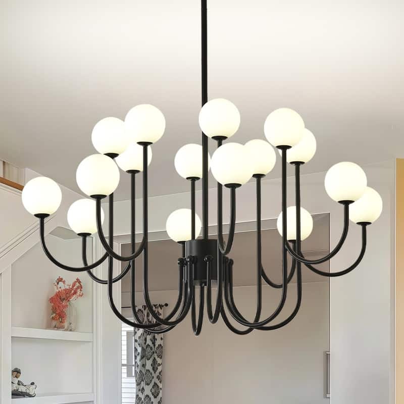 Modern Sputnik Chandelier Linear Chandeliers with Frosted Glass Globe - 16 lights - 36.6 in