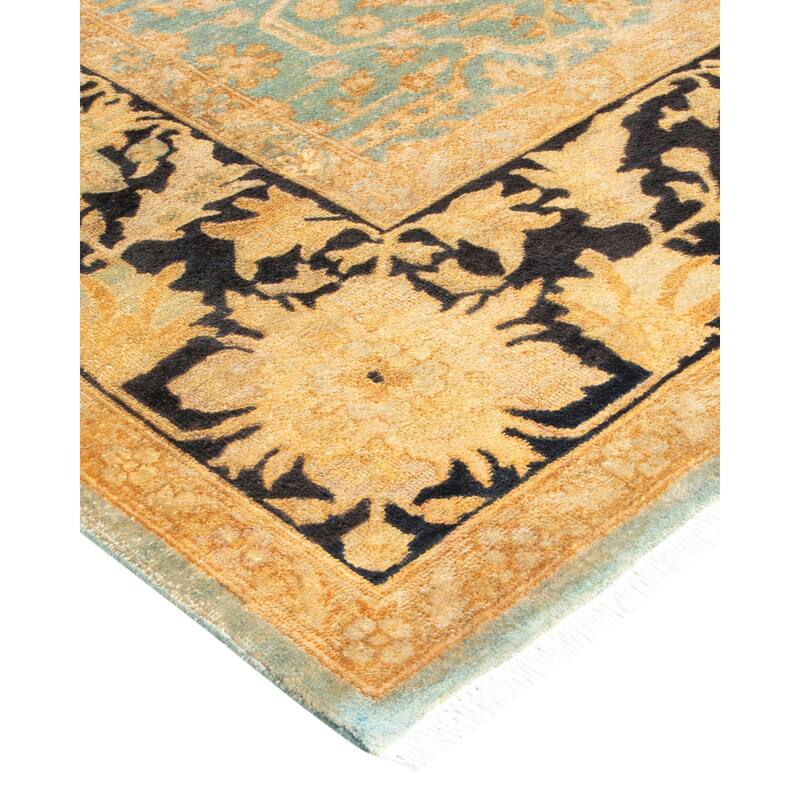 Overton Hand Knotted Wool Contemporary Floral Light Blue Area Rug - 4' x 6'