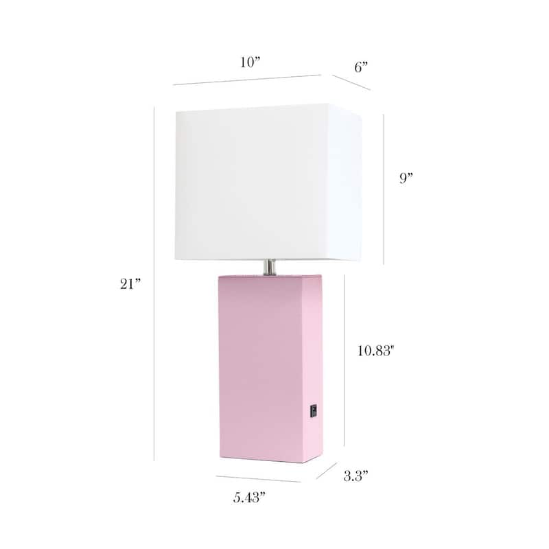 Modern Leather Table Lamp with USB and White Fabric Shade