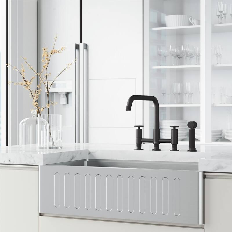 VIGO Cass 12" H 2-Handle Widespread Bridge Pull-Out Sprayer Kitchen Faucet