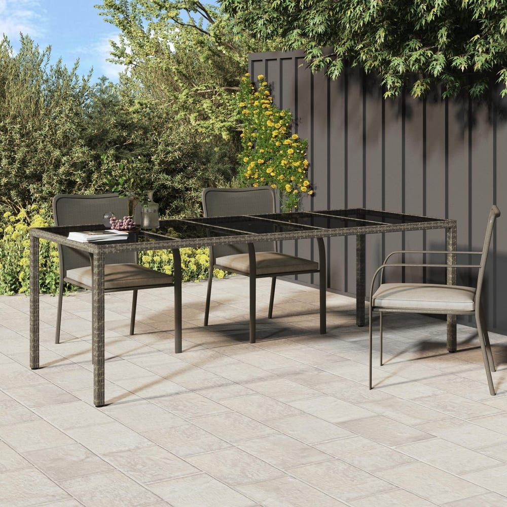 vidaXL Patio Table Outdoor Garden Dinner Table Tempered Glass and Poly Rattan - 98.4 x 39.4 x 29.5 in