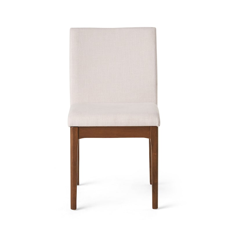 Jimi Dining Side Chair Set of 2, Light Beige Fabric, Brown Wood Legs