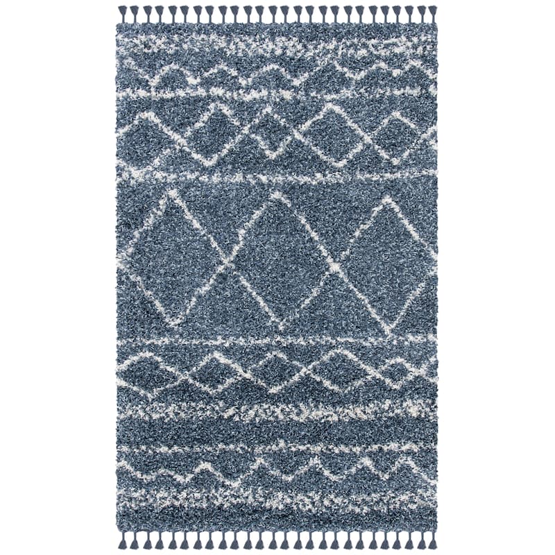 SAFAVIEH Pro Lux Shag Dottie Moroccan Tassel 2.4-inch Thick - 8' x 10' - Blue/Ivory - Runner/Rectangle