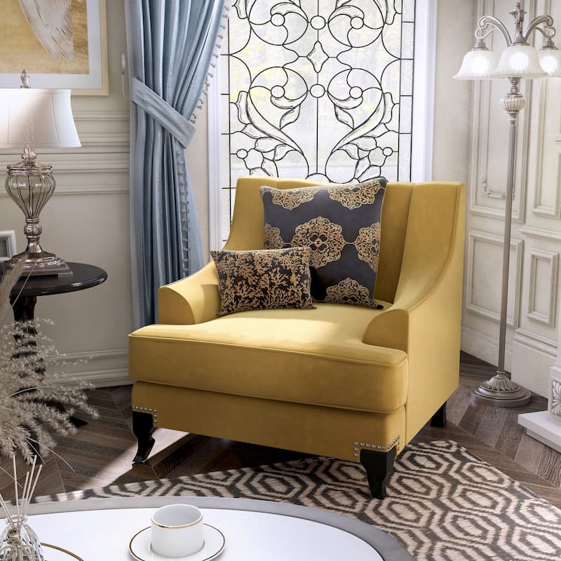 Weel Transitional Fabric Nailhead Trim Padded Accent Chair with Sloped Track Arms by Silver Orchid