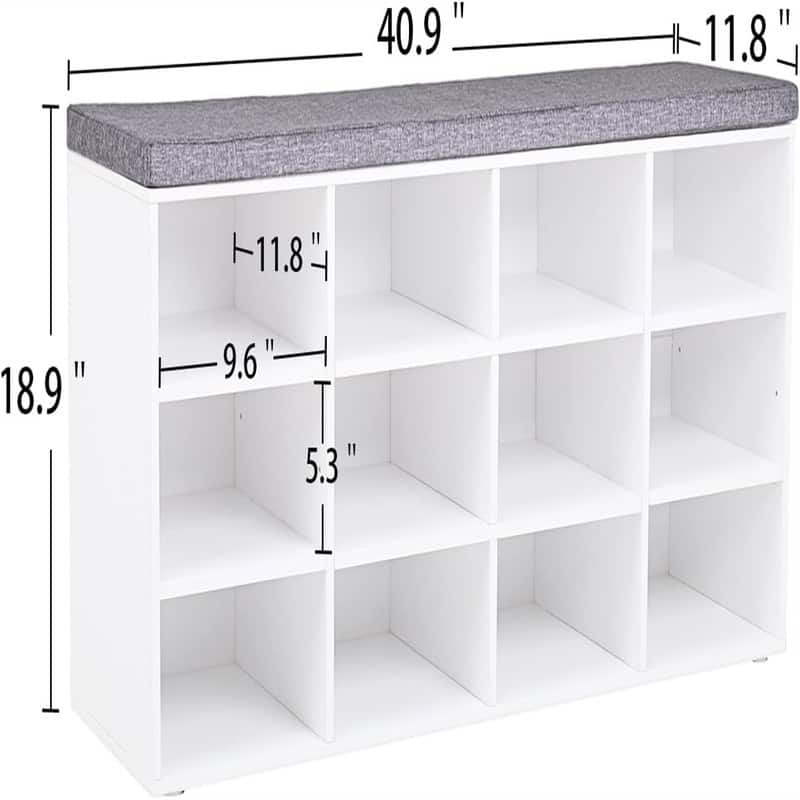 Cubby Shoe Rack with 12 Cubbies - 11.8"D x 40.9"W x 18.9"H