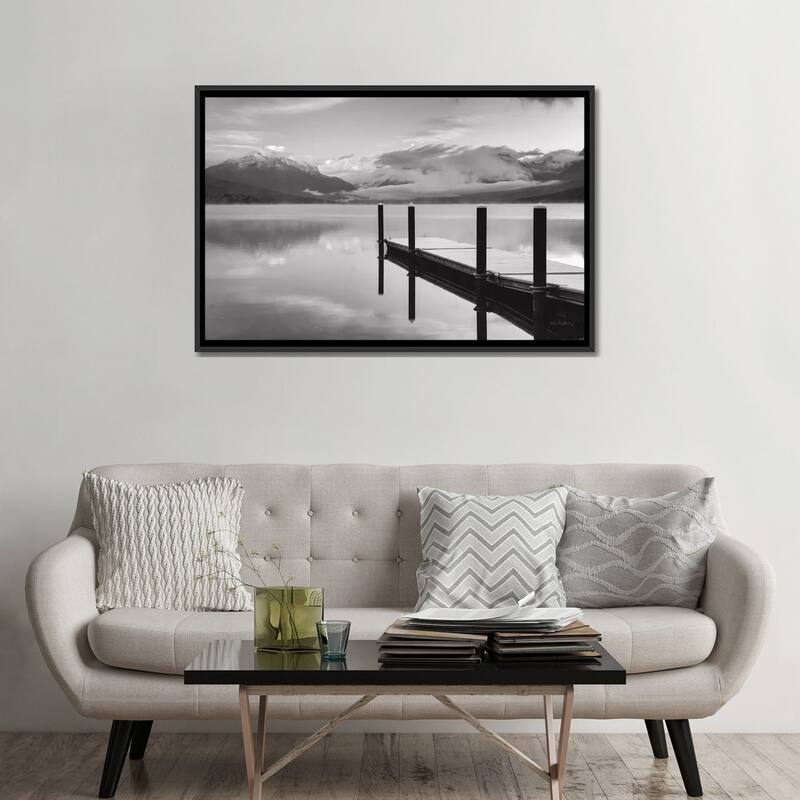 iCanvas "Lake McDonald Dock In Black & White" by Alan Majchrowicz Framed Canvas Print