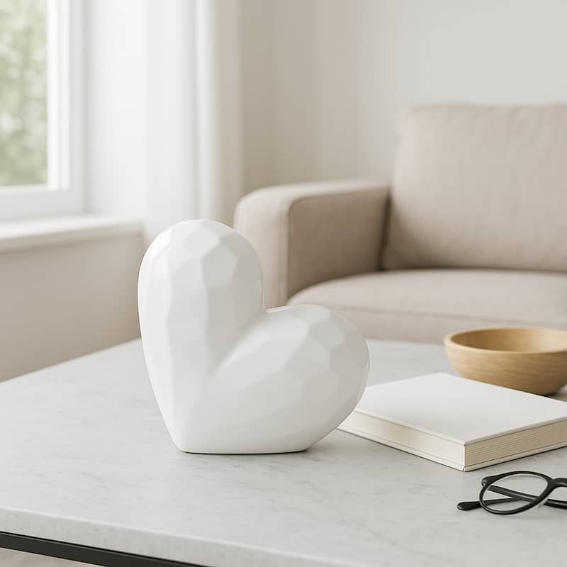 Modern Stone Ceramic Geometric Heart Sculpture - White - 8" x 3" x 8"