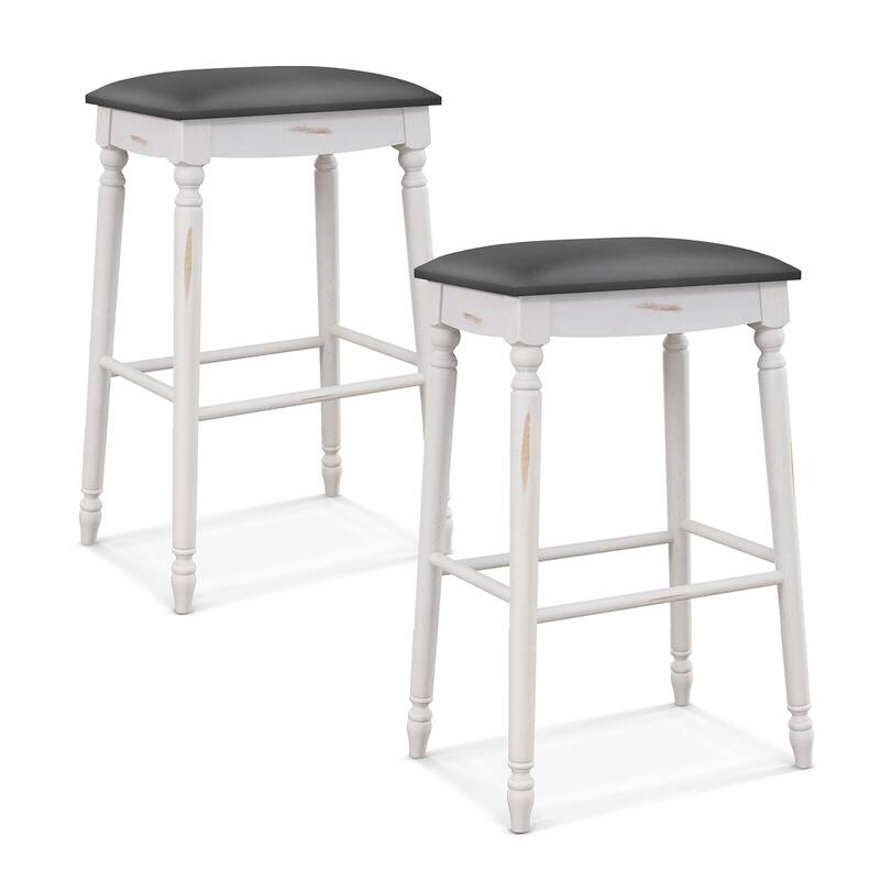 Gymax 29'' Bar Stool Set of 2 w/ Padded Seat Cushions Rubber Wood Legs - Bar Height - Grey - Set of 2