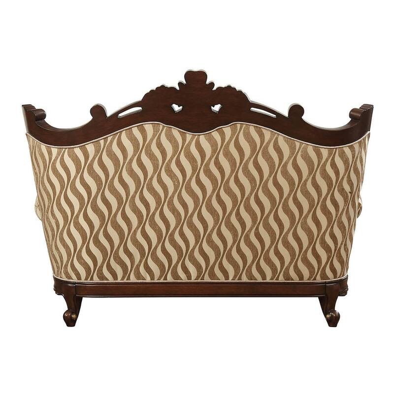 Terry Beige and Walnut Loveseat with Tight Back