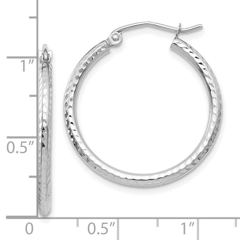 Curata 14k White Gold Sparkle Cut Round Tube Hoop Earrings - 25x25mm