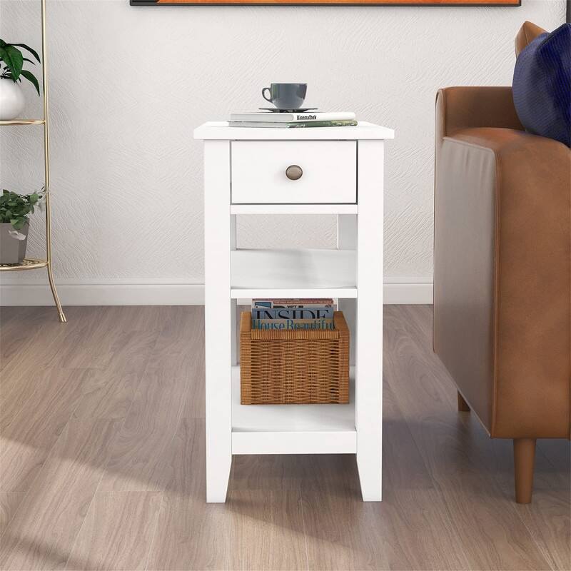 Narrow End Table with Drawer and Shelf - 11.22"D x 23.62"W x 24.02"H