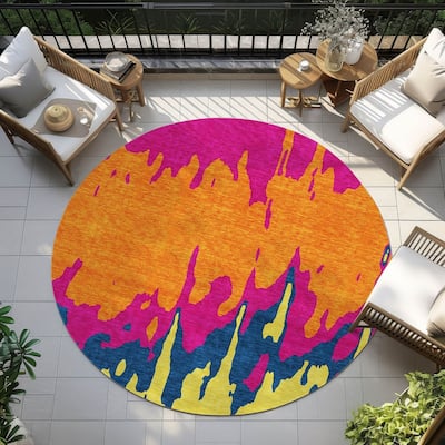 Machine Washable Indoor/ Outdoor Modern Abstract Chantille Rug