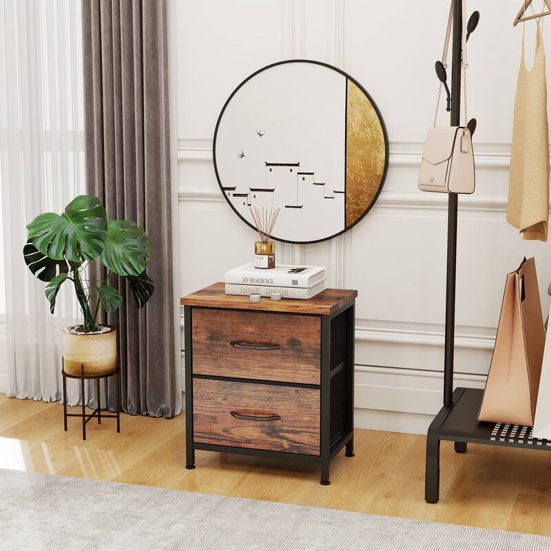 2-Fabric Drawer Nightstand Small Dresser Bedroom End Table for Closet, Entryway (2 Pack)