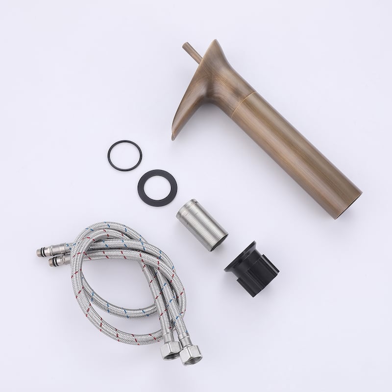 12.4"H Solid Brass Waterfall Single Handle Single Hole Bathroom Faucet