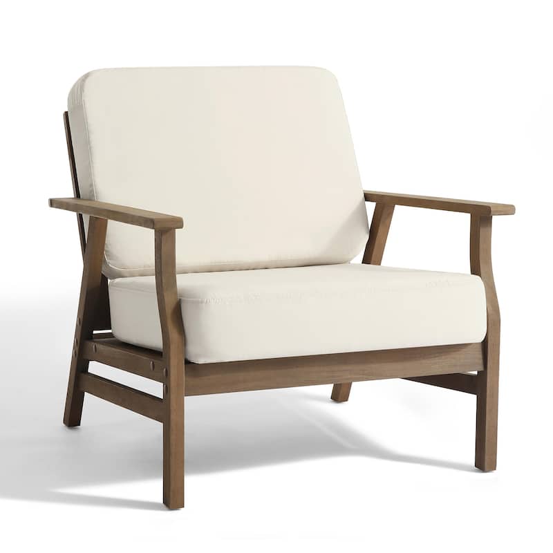 2 Set Acacia Wood Patio Club Chair with Cushion Outdoor Arm Chair