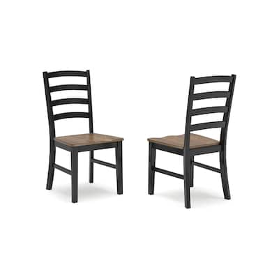 Fleur Dining Side Chair Set of 2, Black Ladderback, Brown Solid Wood