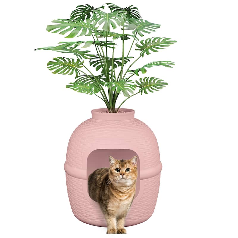 Hidden Litter Box with Faux Plant, Large Cat Litter Box