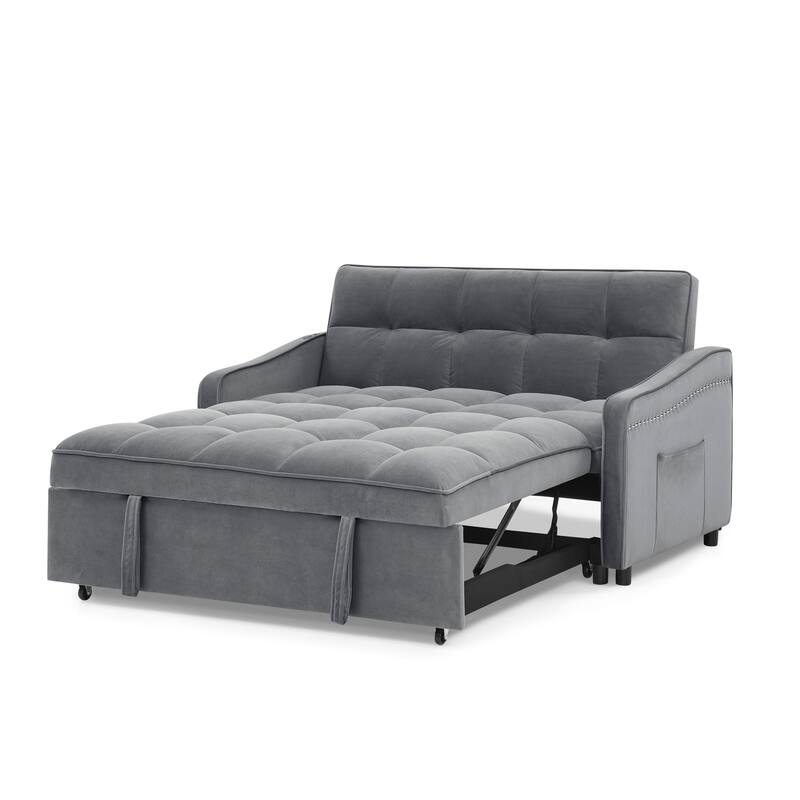 Velvet Sofa Bed with Pull-Out Sleeper and USB Charging Ports for Living Room or Guest Room