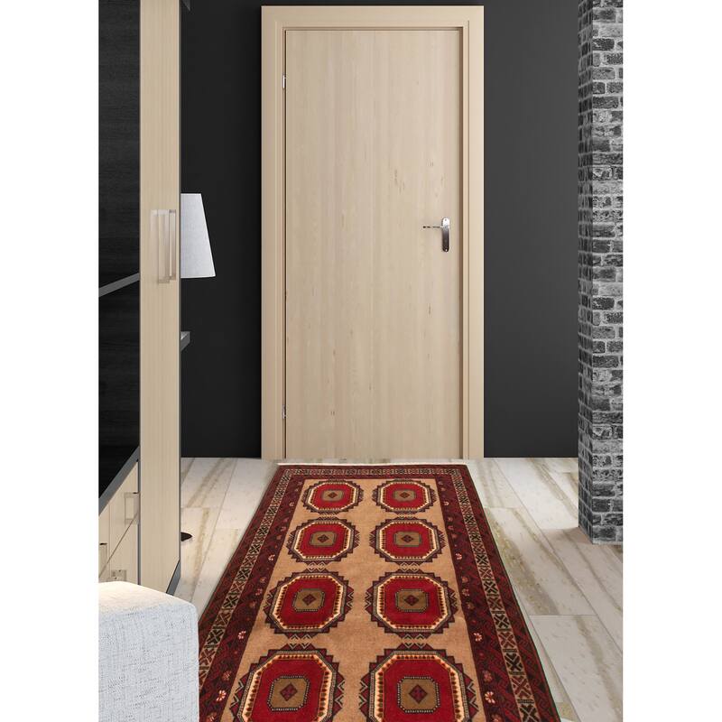 Hand-knotted Rizbaft Tan Wool Rug - 3'7 x 6'6/3'7" x 6'6"
